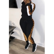 Lovely Casual Patchwork Leopard Printed Black Two-