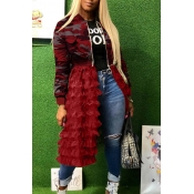 Lovely Sweet Camouflage Printed Patchwork Red Coat