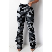 Lovely Casual Camouflage Printed Grey Pants
