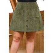 Lovely Casual Buttons Design Army Green Plus Size 