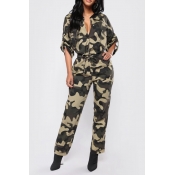 Lovely Trendy Camouflage Printed Army Green One-pi