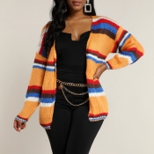 Lovely Casual Striped Orange Cardigan