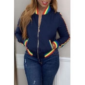 Lovely Casual Patchwork Deep Blue Jacket