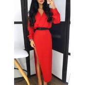 Lovely Chic Side High Slit Red Ankle Length Dress