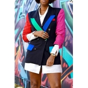 Lovely Casual Color-lump Patchwork Black Blazer