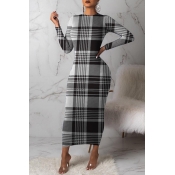 Lovely Trendy Grid Printed Black Ankle Length Dres