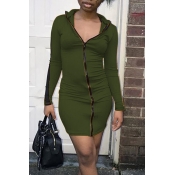Lovely Casual Zipper Design Army Green Mini Dress