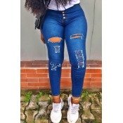 Lovely Casual Hollow-out Deep Blue Jeans