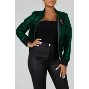 Lovely Casual Zipper Design Blackish Green Coat