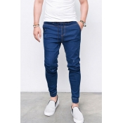 Lovely Casual Drawstring Deep Blue Jeans