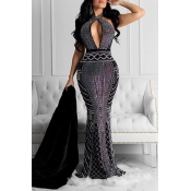 Lovely Party Patchwork Hollow-out Black Floor Leng