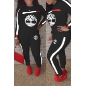 Lovely Trendy Printed Black Two-piece Pants Set