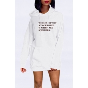Lovely Casual Hooded Collar Letter Printed White M