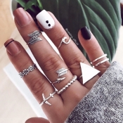 Lovely Trendy 9-piece Silver Metal Ring