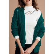 Lovely Casual Hollowed-out Green Cardigan Sweater