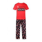 Lovely Family Letter Printed Red Father Two-piece 