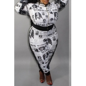 Lovely Casual Letter Printed Black Plus Size Two-p