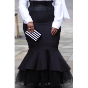 Lovely Casual Flounce Black Plus Size Skirt(Withou