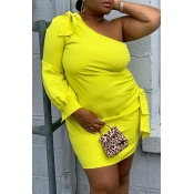 Lovely Casual One Shoulder Yellow Mini Dress