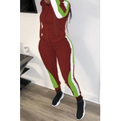 Lovely Casual Hooded Collar Patchwork Wine Red Two
