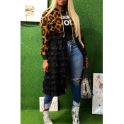Lovely Casual Leopard Printed Patchwork Coat