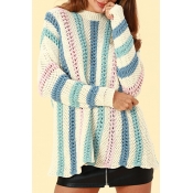 Lovely Casual Striped White Acrylic Sweaters