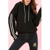 Lovely Casual Long Sleeves Striped Black Cotton Ho
