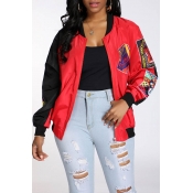Lovely Casual Patchwork Red Jacket