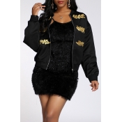 Lovely Trendy Printed Black Coat