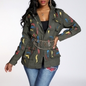Lovely Casual Printed Army Green Coat