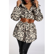 Lovely Casual Leopard Printed Coat(Without Belt)