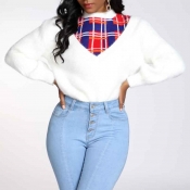 Lovely Casual Patchwork White Sweater