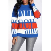 Lovely Casual Letter Blue Sweater