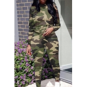 Lovely Casual Camouflage Printed Army Green Two-pi
