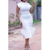 Lovely Casual Sleeveless Asymmetrical White Mid Ca