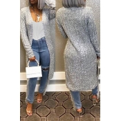 Lovely Casual Long Sleeve Silver Cardigan