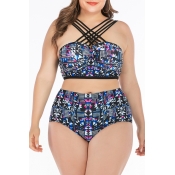 Lovely Cross-over Design Multicolor Plus Size Two-