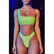 Lovely High-Leg Green Two-piece Swimsuit