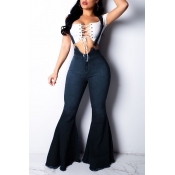 Lovely Stylish Flared Deep Blue One-piece Jumpsuit