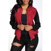 Lovely Casual Patchwork Wine Red Jacket