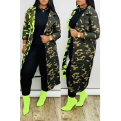 Lovely Casual Camo Army Green Trench Coat