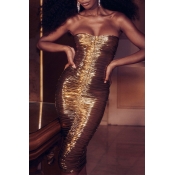 Lovely Party Off The Shoulder Gold Prom Dress