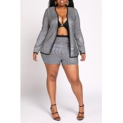 Lovely Trendy Patchwork Silver Two-piece Shorts Se