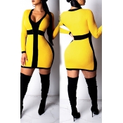 Lovely Trendy Patchwork Yellow Mini Dress
