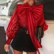 Lovely Chic Striped Bow-Tie Red Blouse