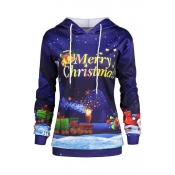 Lovely Casual Letter Blue Plus Size Hoodie