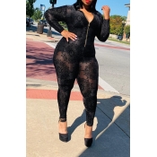 Lovely Chic See-through Black Plus Size One-piece 