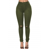 Lovely Casual Hollow-out Army Green Jeans