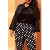 Lovely Casual Bow-Tie Black Plus Size Blouse