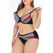 Lovely Print Multicolor Plus Size Two-piece Swimwe